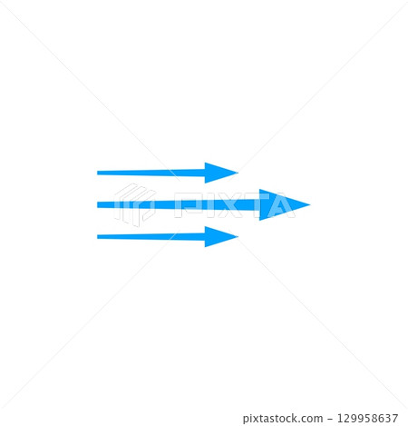 Arrow flow featuring three blue arrows in parallel motion indicating clear direction 129958637