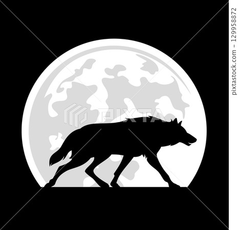 running wolf and full moon vector silhouette design 129958872