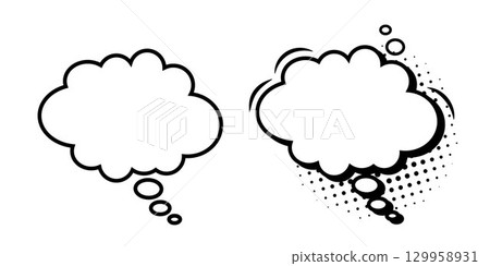 A set of speech bubble templates in the shape of a cloud with a shadow of semitones on a white background. A set of speech bubble templates in the shape of a cloud with a shadow of semitones on a white background. 129958931