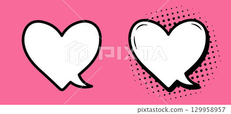 Empty comic speech bubbles in the shape of a heart on a pink background. Empty comic speech bubbles in the shape of a heart on a pink background. 129958957