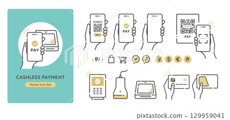 無現金支付向量圖示集（電子貨幣、觸控支付、二維碼） 129959041