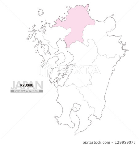 日本九州福岡縣地圖(含縣界 01) 日本九州福岡縣地圖(含縣界 01) 129959075