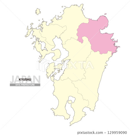Map of Japan Kyushu Oita Prefecture with prefectural borders 02 129959090