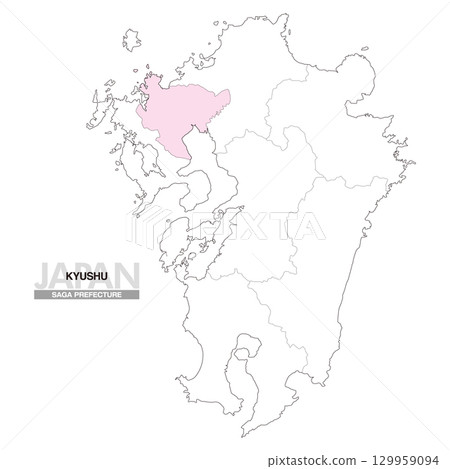 Map of Japan Kyushu Saga Prefecture with prefectural borders 01 129959094