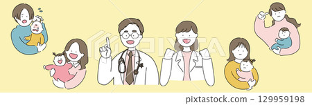 Doctor and mother baby set_pediatrics Doctor and mother baby set_pediatrics 129959198