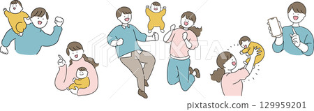 跳躍的三口之家 129959201