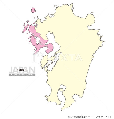 Map of Japan Kyushu Nagasaki Prefecture No prefectural borders 02 Map of Japan Kyushu Nagasaki Prefecture No prefectural borders 02 129959345