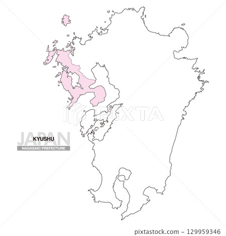 Map of Japan Kyushu Nagasaki Prefecture No prefectural borders 01 129959346