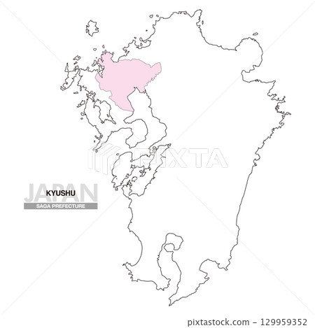 Map of Japan Kyushu Saga Prefecture No prefectural borders 01 Map of Japan Kyushu Saga Prefecture No prefectural borders 01 129959352