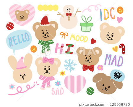 teddy bear, snowman, christmas 129959720