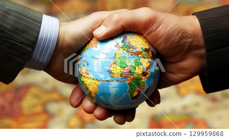 International business partnership with map globe. International business partnership with map globe. 129959868