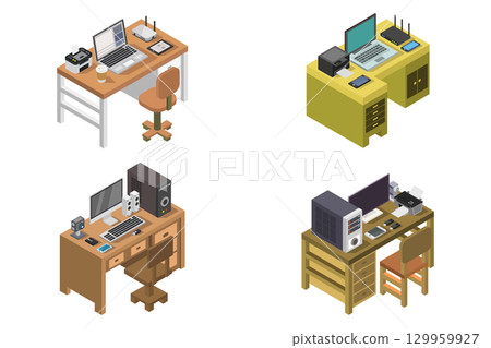 Isometric office desk Isometric office desk 129959927