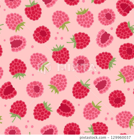 Seamless pattern with raspberries on a beige background. Vector graphics. Seamless pattern with raspberries on a beige background. Vector graphics. 129960037