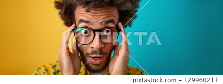 Shocked man with wide eyes and glasses. Shocked man with wide eyes and glasses. 129960211