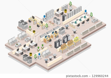 Isometric office room Isometric office room 129960244