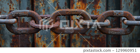 Close-up of heavy, rusty chains. 129960951