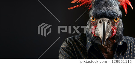 Exotic bird with a vivid plumage as a human-like person. 129961115