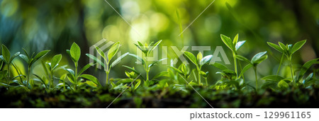 Young plant sprouts in lush greenery Young plant sprouts in lush greenery 129961165