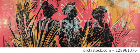 Silhouettes with patterns in vibrant abstract. 129961370