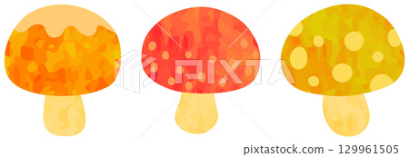 Illustration set of small mushrooms with patterns Orange, red, yellow 129961505