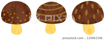 帶有圖案的棕色蘑菇插圖集小向量素材 帶有圖案的棕色蘑菇插圖集小向量素材 129961506