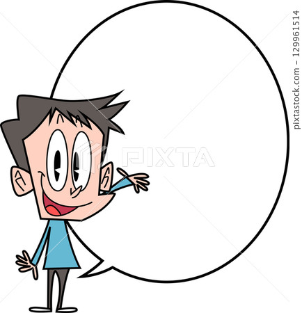 Smiling man with hands raised Ver.1 with speech bubble Smiling man with hands raised Ver.1 with speech bubble 129961514