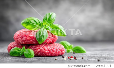 Raw Beef Patties with Basil 129961901