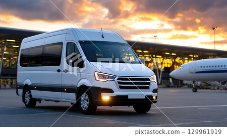 White Minibus at Airport 129961919