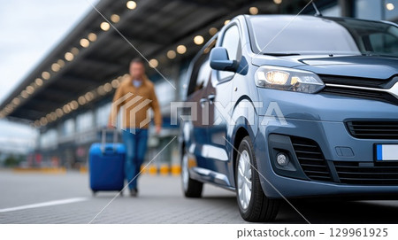 Airport shuttle car with passenger and luggage Airport shuttle car with passenger and luggage 129961925