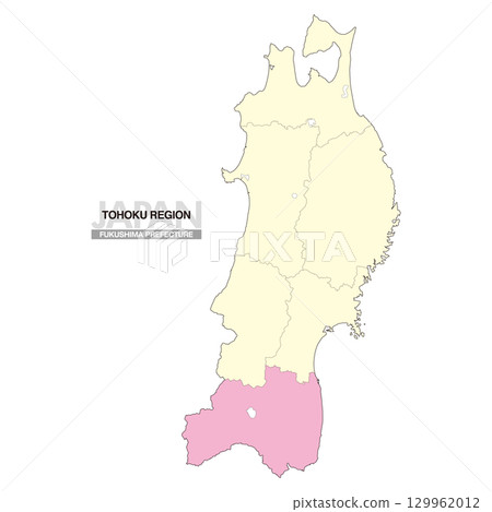 日本東北地區福島縣地圖（含縣界 02） 129962012