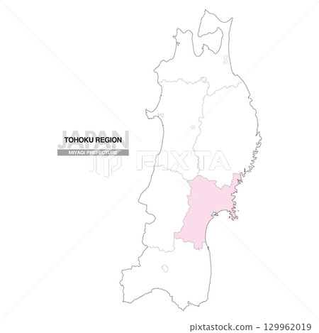 日本東北地區宮城縣地圖（含縣界 01） 129962019