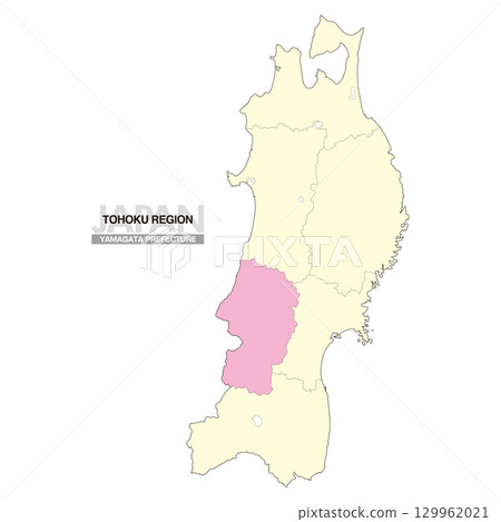 日本東北地區山形縣地圖（含縣界 02） 129962021