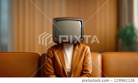 Surreal concept person with TV head 129962126