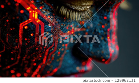 Futuristic Cybernetic Human Face with Circuit Patterns Futuristic Cybernetic Human Face with Circuit Patterns 129962131