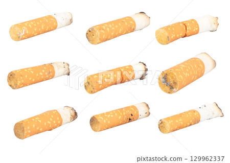 Cigarette Butt on White Background trash Cigarette Butt on White Background trash 129962337
