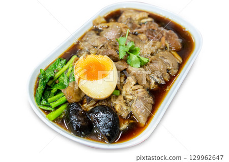 Top view of Stewed Pork Leg with Rice, focus selective Top view of Stewed Pork Leg with Rice, focus selective 129962647