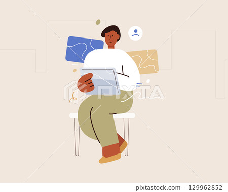 Flat vector illustration of a character chatting with text messages. online chat communication concept. 129962852