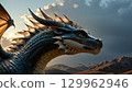 西式龍的側面特寫，威武而又溫順，神情睿智 129962946
