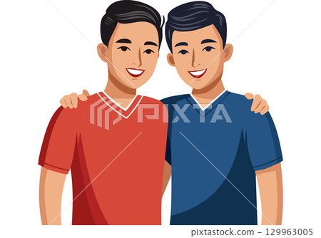 人工智慧生成的兩個友善男人互相摟著肩膀的圖像 129963005