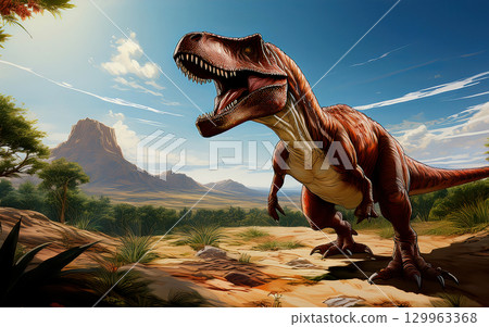 Generative AI T-Rex with its mouth open 129963368