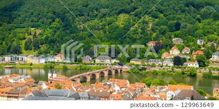 Scenic European Town by a River. Heidelberg, Baden Wuerttemberg, Germany, Scenic European Town by a River. Heidelberg, Baden Wuerttemberg, Germany, 129963649
