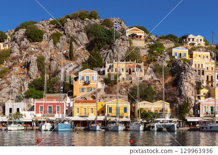 Colorful Neoclassical Houses in Symi, Greece 129963936
