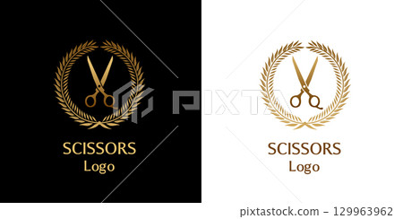 A Creative and Stylish Golden Scissors Logo Design Perfect for Barbershops and Hair Salons 129963962