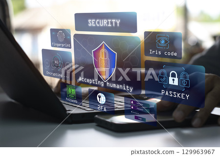 The concept of using Passkey instead of a code set for maximum security, biometric lock, accepting humanity. The concept of using Passkey instead of a code set for maximum security, biometric lock, accepting humanity. 129963967