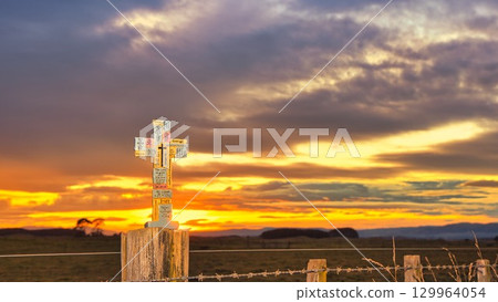 Stone Block Cross on Fence Post Stone Block Cross on Fence Post 129964054