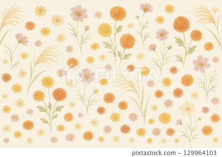 秋花系列：芒草與秋花的混合圖案（橫向） 129964103