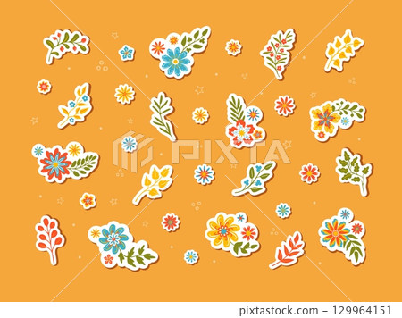 Hand drawn autumn twig and flower stickers 129964151