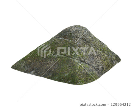 sea stone with algae isolated on white background 129964212
