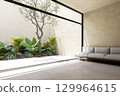 Minimal style loft room with small garden background 3d render 129964615