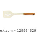 Minimal style kitchen spatula with white silicone head and wooden handle, isolated on white background 129964629